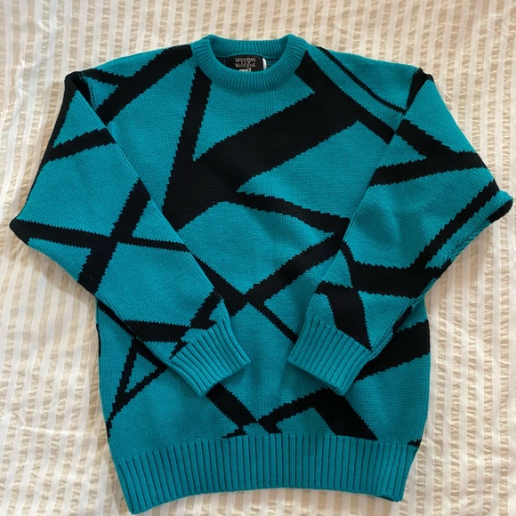 VTG 80s Ski Sweater Marceau Sports Pullover Abstract Drop Shoulder Retro - Picture 8 of 16